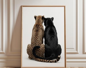 Cheetah and Panther Wall Art, Luxury Animal Print Modern Streetwear Decor Hypebeast Office Aesthetic Bold Fashion Poster