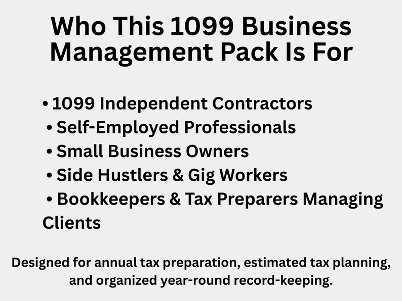 1099 Business Management Pack 2026 | Income & Expense Tracker | Contractor Tracker | Printable PDF + Fillable PDF image 5