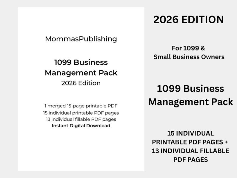1099 Business Management Pack 2026 | Income & Expense Tracker | Contractor Tracker | Printable PDF + Fillable PDF image 2