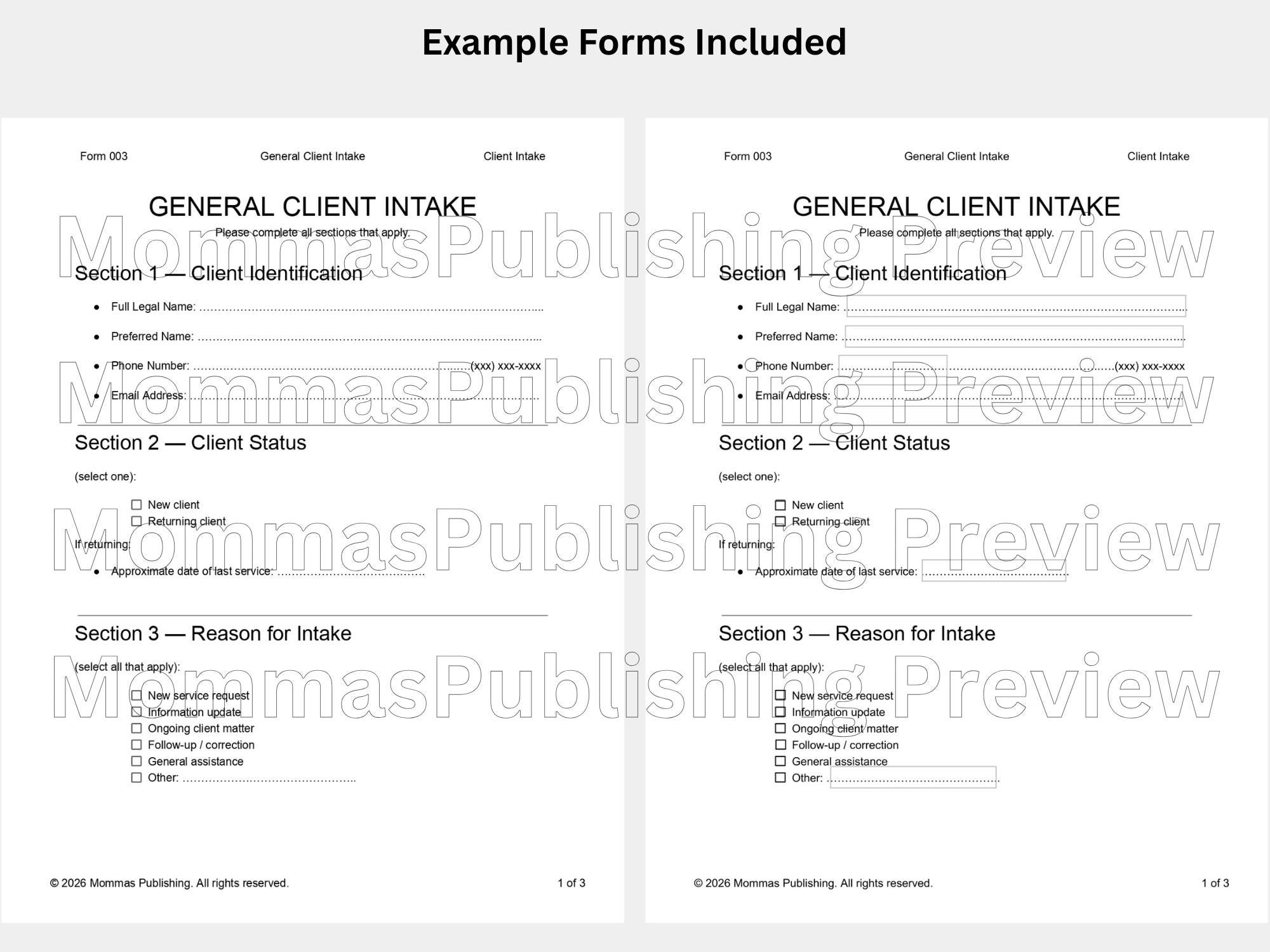 Tax Client Intake Forms 2026 | Printable + Fillable PDF | Tax Office ...