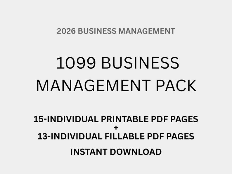 1099 Business Management Pack 2026 | Income & Expense Tracker | Contractor Tracker | Printable PDF + Fillable PDF image 1