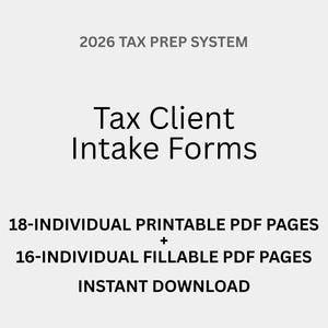 Tax Client Intake Forms 2026 | Printable + Fillable PDF | Tax Office Client Intake Packet
