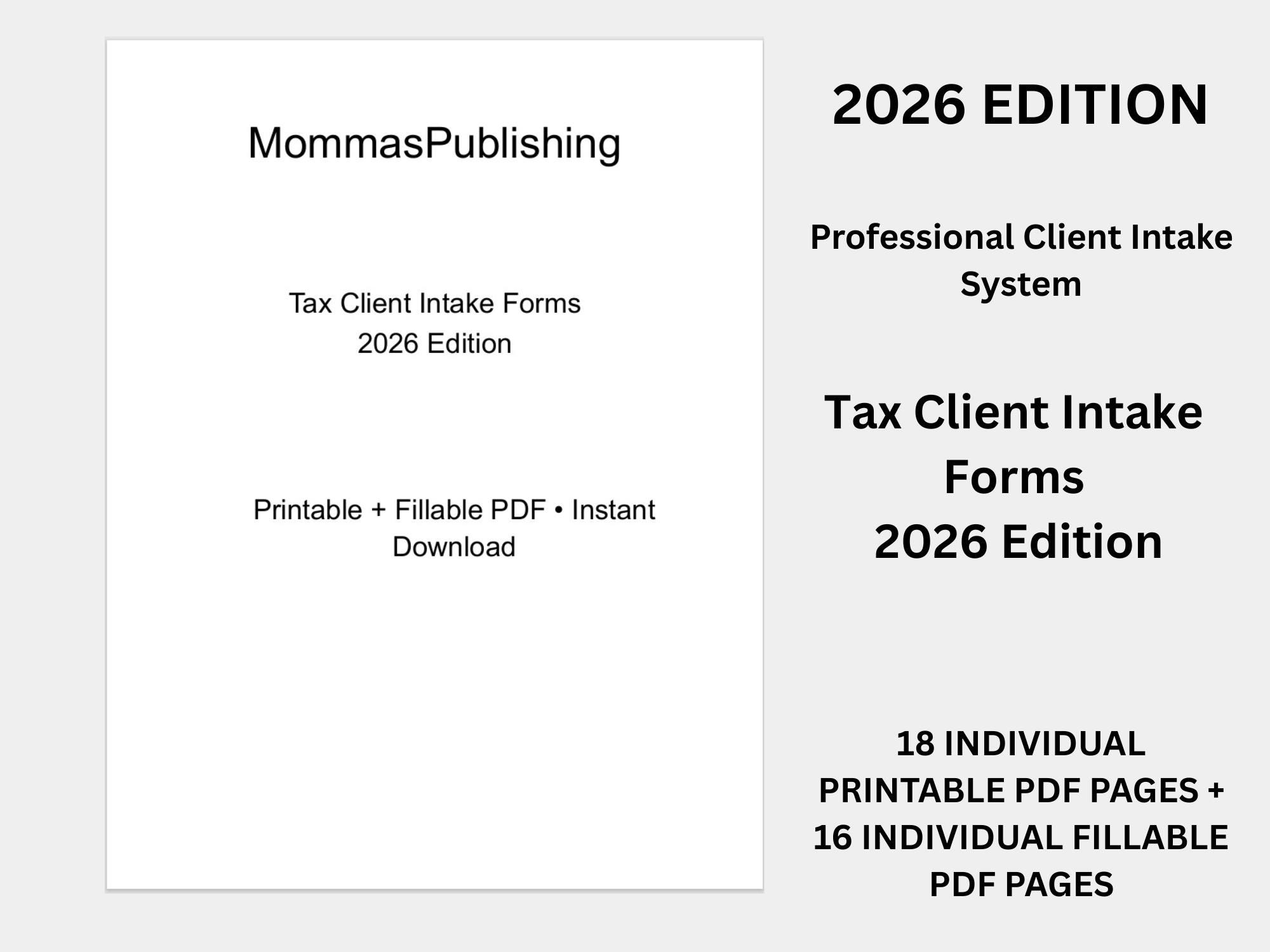 Tax Client Intake Forms 2026 | Printable + Fillable PDF | Tax Office ...