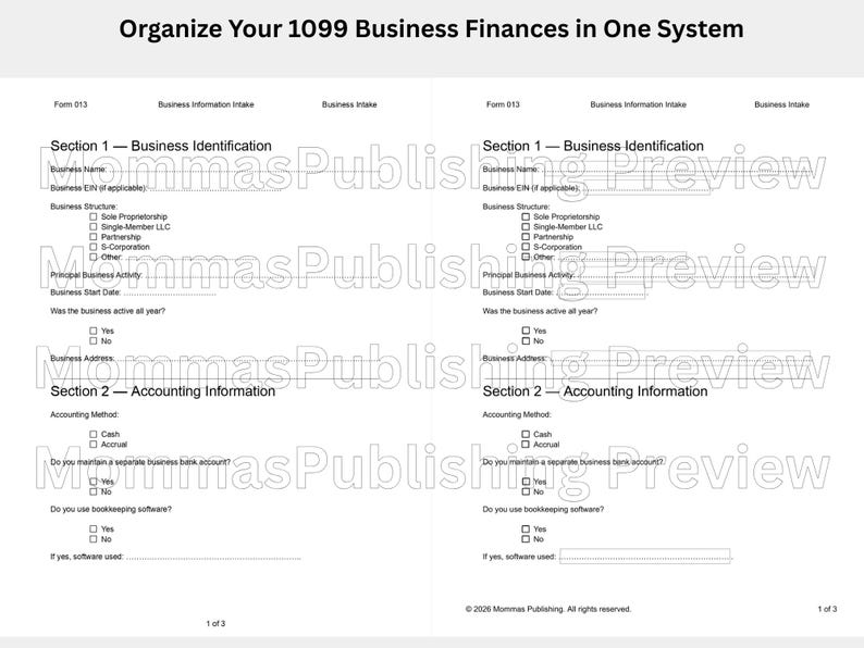 1099 Business Management Pack 2026 | Income & Expense Tracker | Contractor Tracker | Printable PDF + Fillable PDF image 4