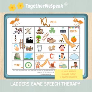 Summer Themed Speech Therapy, Slides and Ladders Game Articulation Practice, KL and GL blends. 2 games included. Instant download, pdf-files