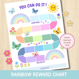 Rainbow Reward Chart, Printable Reward Chart, Pastel Color Reward Chart, Girls Potty Training Chart, Butterfly Motivation system (PDF)