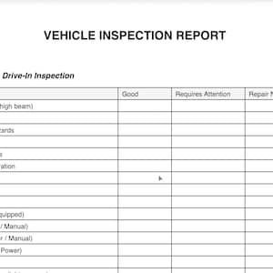 Windshield Inspection Format VEHICLE INSPECTION REPORT (pdf) - Etsy