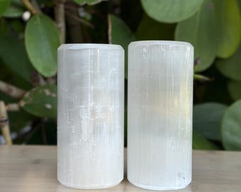 2 Packs Selenite Harmonizer Cylinders – Natural Selenite Gypsum Blocks for Meditation & Energy Healing