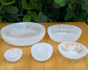 Hand-Carved Selenite Crystal Charging Bowl – Polished White Gemstone Dish