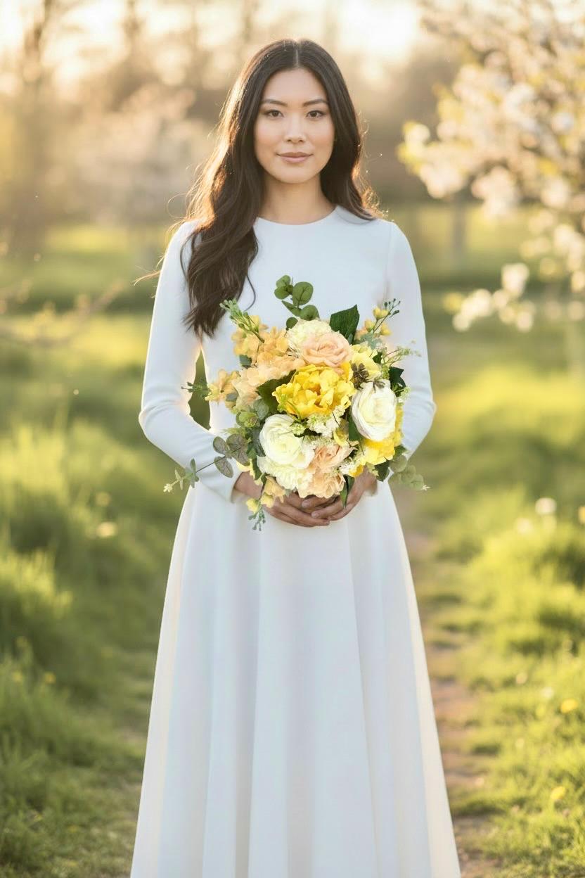 Golden Yellow Wedding Bouquet, Garden Style Bridal Bouquet, Ivory Blush Silk Flowers, Spring Summer Wedding Flowers, Eucalyptus Bouquet