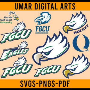 May include: A collection of logos and graphics featuring the Florida Gulf Coast University (FGCU) Eagles mascot. The designs include the FGCU logo, eagle head illustrations, and the word "HOCKEY". The image also includes the text "SVGS-PNGS-PDF".