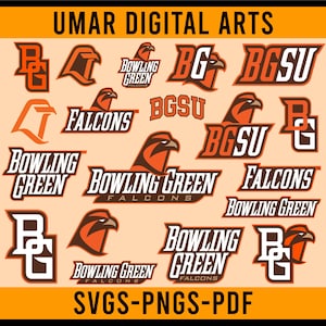 May include: A collection of orange and white Bowling Green Falcons logos and text elements. The logos include the letters "BG", falcon head graphics, and the words "Bowling Green Falcons" and "BGSU". The bottom of the image reads "SVGS-PNGS-PDF".