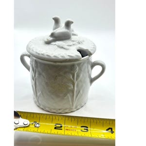 Mostaza Royal Worcester, olla blanca Gourmet, horno de porcelana, tapa con diseño de pájaro y tejido de cesta.