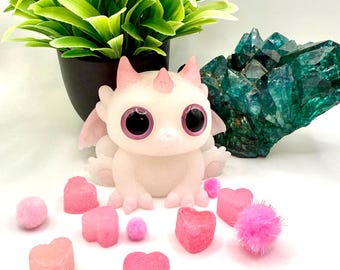 White Pink Dragon Taba Squishy | Kawaii Desk Pet, Sensory Toy