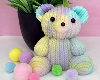 Pastel Tie Dye Bear Taba Squishy | Handmade Silicone Fidget Toy, Slow Rise Desk Pet