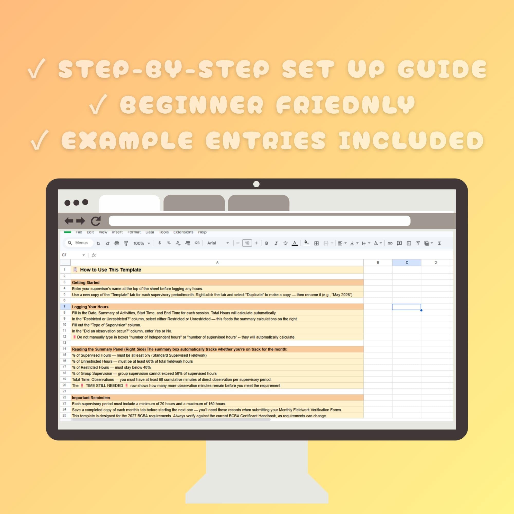 BCBA Fieldwork Tracker Google Sheets | 2027 CONCENTARTED | Aba Rbt ...
