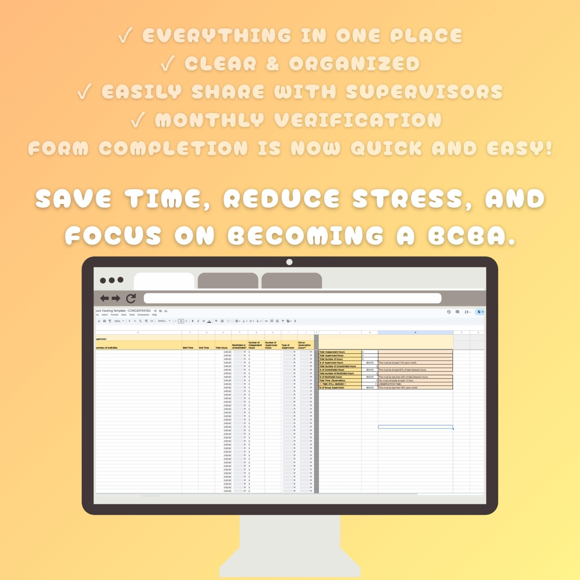 BCBA Fieldwork Tracker Google Sheets | 2027 CONCENTARTED | Aba Rbt ...