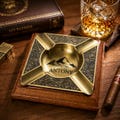 Personalized Wooden Brass Cigar Ashtray, Custom Engraved Luxury Cigar Tray, Gift for Him
