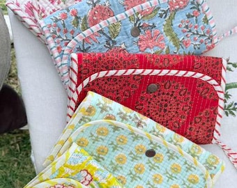 Hand-Block Printed Quilted Jewelry Roll & Travel Organizer