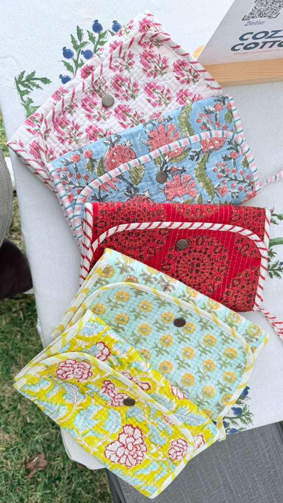 Hand-Block Printed Quilted Jewelry Roll & Travel Organizer