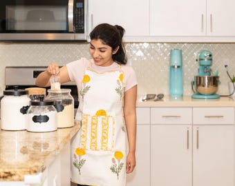 Reversible Hand-Block Printed Quilted Cotton Apron – Marigold & Stripe