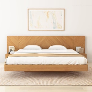 Hollywood Teakwood Floating Bed with End Tables