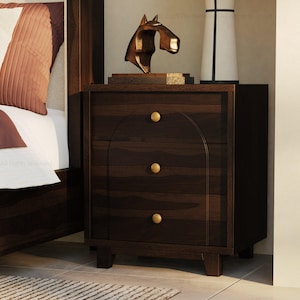 Livingston Solid Wood Nightstand with Arched Front & Brass Knobs