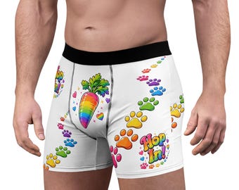 Cueca Boxer Coelho Arco-Íris "Seu Buraco ou o Meu" | Estampa Colorida de Patinha de Cenoura