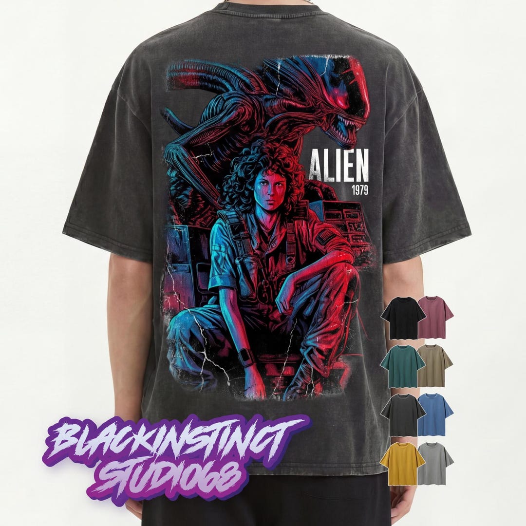 MO540024 Retro Sci-fi Horror Alien Graphic Tee, Vintage Cosmic Alien ...