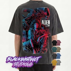 MO540024 Retro Sci Fi Creature Grafik T-Shirt, Vintage Cosmic Alien Druck