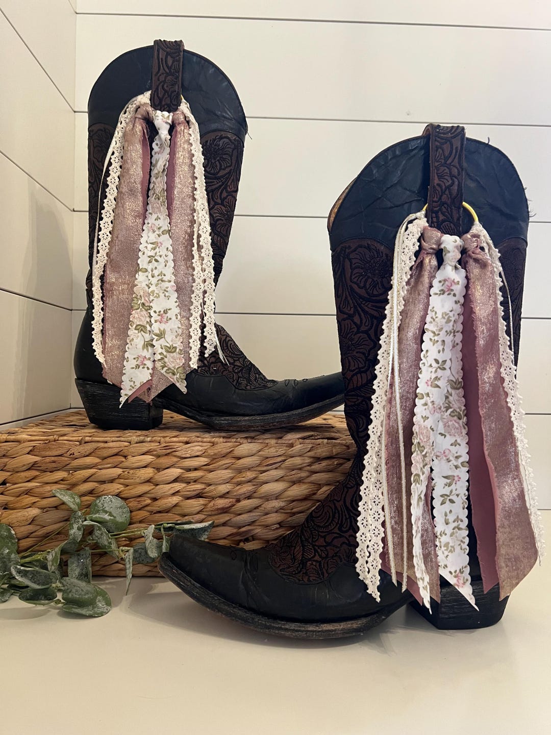 Dusty Pink, Gold and White Floral Boot Ribbons-custom Accessories - Etsy