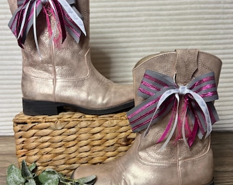 Pink and Gray Little Girl Boot Bows and Ribbons-Custom Accessories