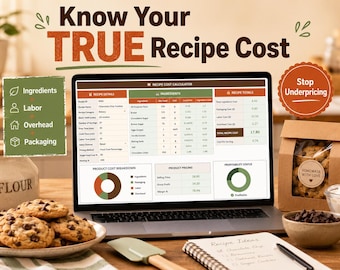 Recipe Cost Calculator Spreadsheet, Google Sheets & Excel, Food Cost and Menu Pricing Tracker, Bakery and Catering Profit Tool, 34 Tabs