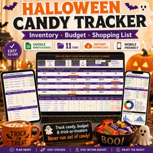 Halloween Candy Tracker Spreadsheet, Google Sheets & Excel, Trick or Treat Inventory, Budget and Shopping List Planner