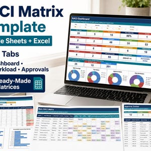 RACI Matrix Template, Google Sheets & Excel, Roles and Responsibilities Chart, Team Workload, Approval and Decision Tracker