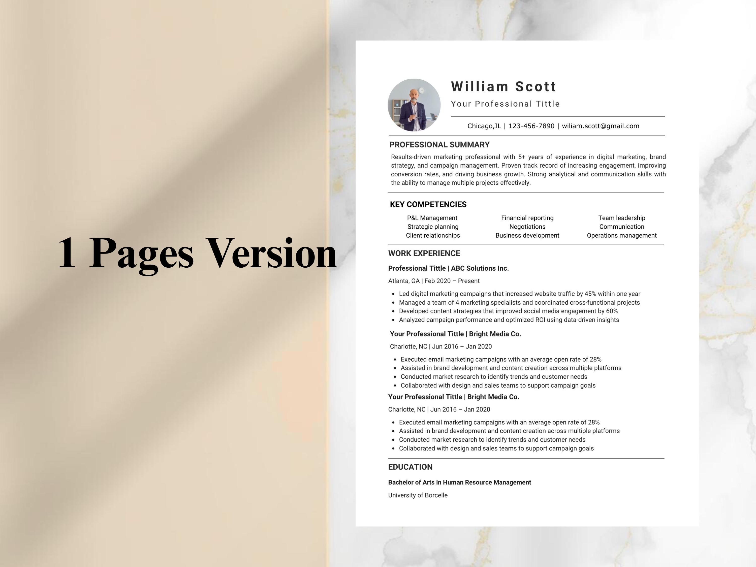 Modern ATS Friendly Resume Template | Professional CV Word, Google Docs ...