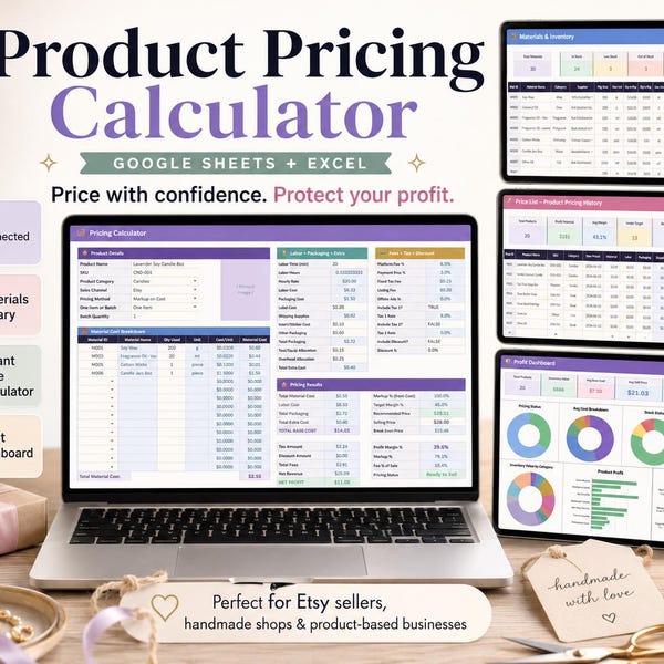 Product Pricing Calculator Spreadsheet Small Business Pricing Template Google Sheets Handmade Product Cost Calculator Excel Profit Margin