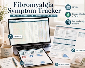Fibromyalgia Health Tracker Spreadsheet, Google Sheets and Excel, Pain, Flare & Trigger Log, Symptom, Medication and Doctor Report