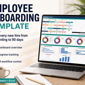 Employee Onboarding Template Spreadsheet Google Sheets Excel | New Hire Checklist HR Tracker Training Dashboard Probation Report