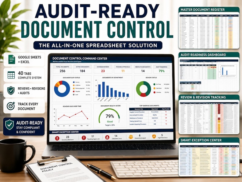 ISO 9001 Document Control Spreadsheet, Google Sheets & Excel, Document Register, Revision, Review and Audit Readiness Tracker, QMS image 11