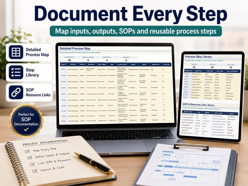 Process Map & Workflow Spreadsheet, Google Sheets and Excel, Swimlane Diagram, SOP and Process Documentation Dashboard image 4