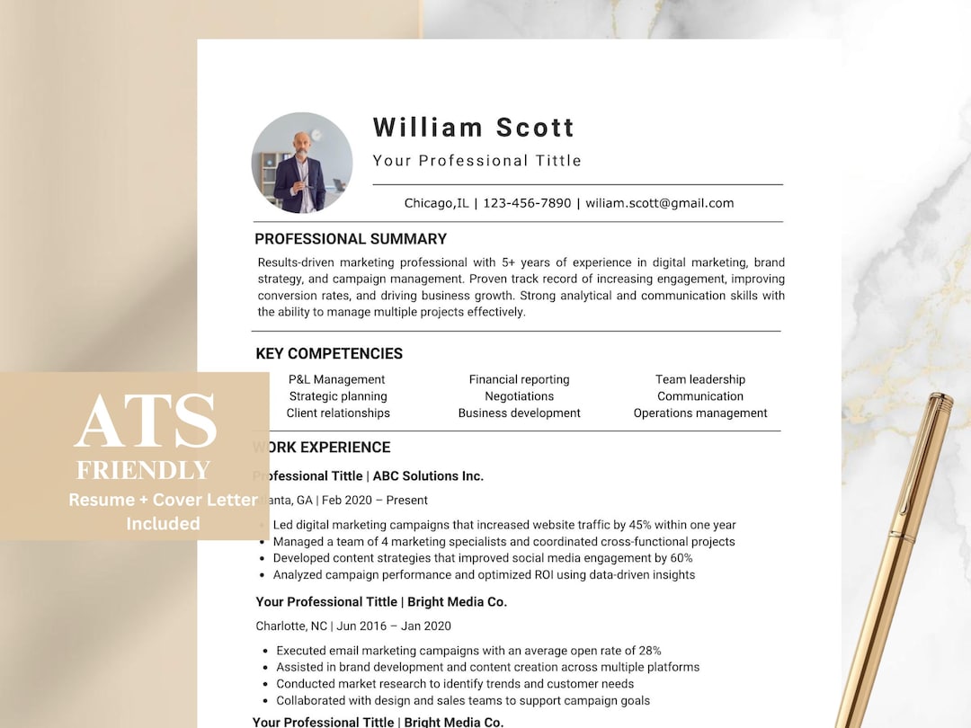 Professional Resume Template | ATS CV Google Docs | Modern Business ...