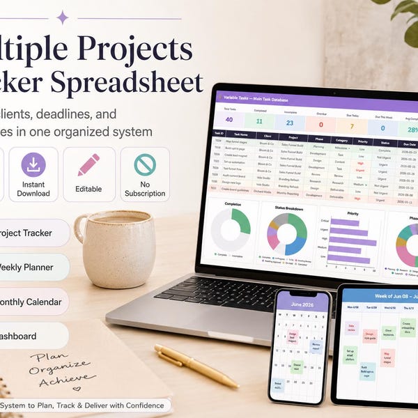 Multiple Projects Tracker multi projects projects tracker multi phase project project task tracker project time tracker Google Sheets Excel