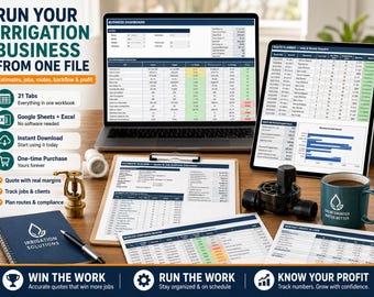 Irrigation Business Spreadsheet, Google Sheets & Excel, Sprinkler Job, Estimate, Invoice and Profit Tracker, Backflow and Route Planner