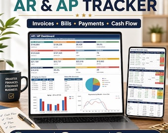 Accounts Receivable & Payable Spreadsheet, Google Sheets and Excel, Invoice, Bill, Cash Flow and Aging Tracker for Small Business, 40 Tabs