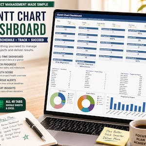 Gantt Chart Spreadsheet, Google Sheets & Excel, Project Timeline, Task Dependencies, Baseline and Critical Path Tracker