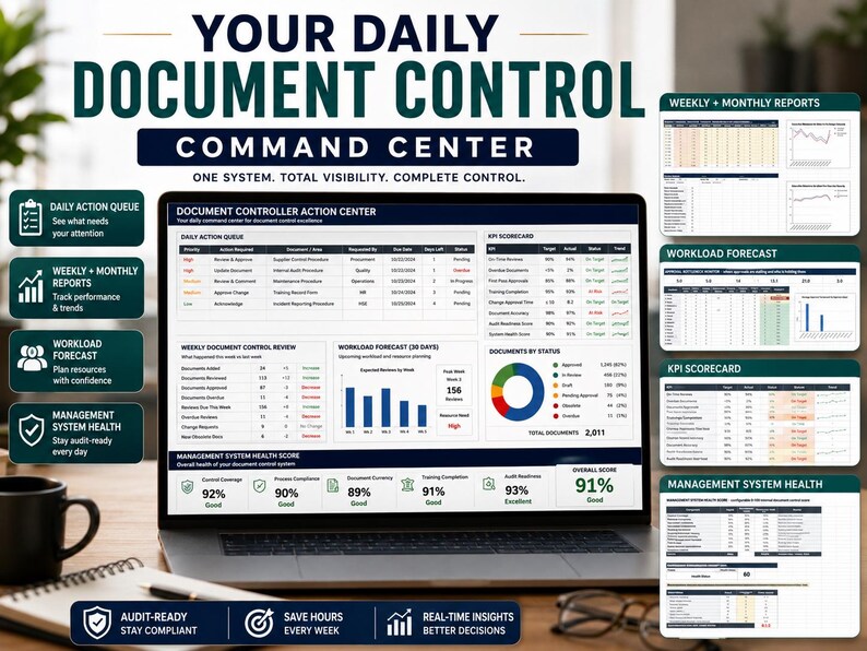 ISO 9001 Document Control Spreadsheet, Google Sheets & Excel, Document Register, Revision, Review and Audit Readiness Tracker, QMS image 18