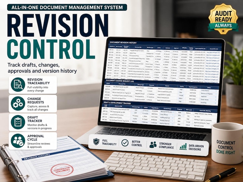 ISO 9001 Document Control Spreadsheet, Google Sheets & Excel, Document Register, Revision, Review and Audit Readiness Tracker, QMS image 8