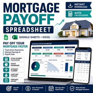 Early Mortgage Payoff Calculator Spreadsheet Google Sheets Excel Extra Payment Tracker Loan Amortization Interest Savings Financial Planner