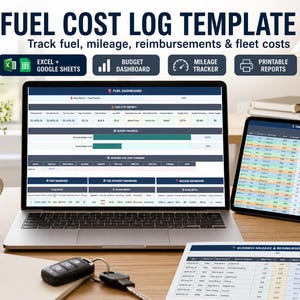 Fuel Cost Log Spreadsheet Excel Google Sheets | Mileage Tracker Gas Expense Fleet MPG Dashboard IRS Reimbursement Report